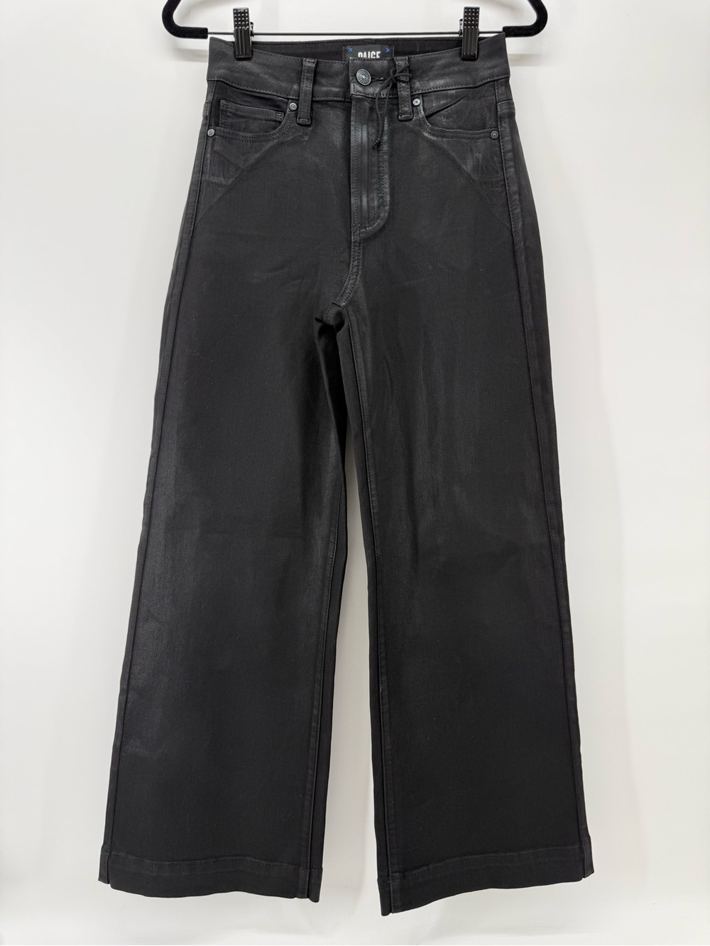 Paige Anessa High Rise Wide leg Coated Jeans Size 24 black
